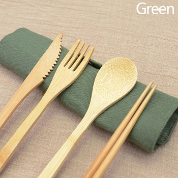 6PC Portable Dinnerware Set Japanese Bamboo Cutlery Fork Knife Spoon chopsticks Travel Teaspoon Spoon Straw Kitchen Tableware