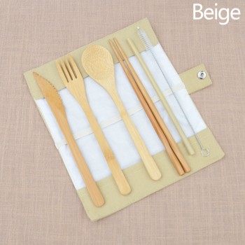 6PC Portable Dinnerware Set Japanese Bamboo Cutlery Fork Knife Spoon chopsticks Travel Teaspoon Spoon Straw Kitchen Tableware
