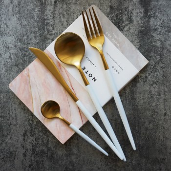Hot Sale 4 Pcs/set White Gold european knife Dinnerware 304 Stainless Steel Western Cutlery Set Kitchen Food Tableware Dinner
