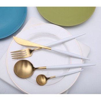 Hot Sale 4 Pcs/set White Gold european knife Dinnerware 304 Stainless Steel Western Cutlery Set Kitchen Food Tableware Dinner