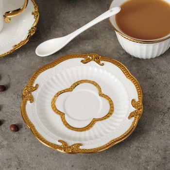 Ceramic Golden Crown Cup And Saucer Afternoon Tea Set Creative Coffee Mug Set Cup Black Tea Mug Golden Edge Teacups Set One Set