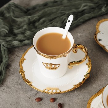 Ceramic Golden Crown Cup And Saucer Afternoon Tea Set Creative Coffee Mug Set Cup Black Tea Mug Golden Edge Teacups Set One Set