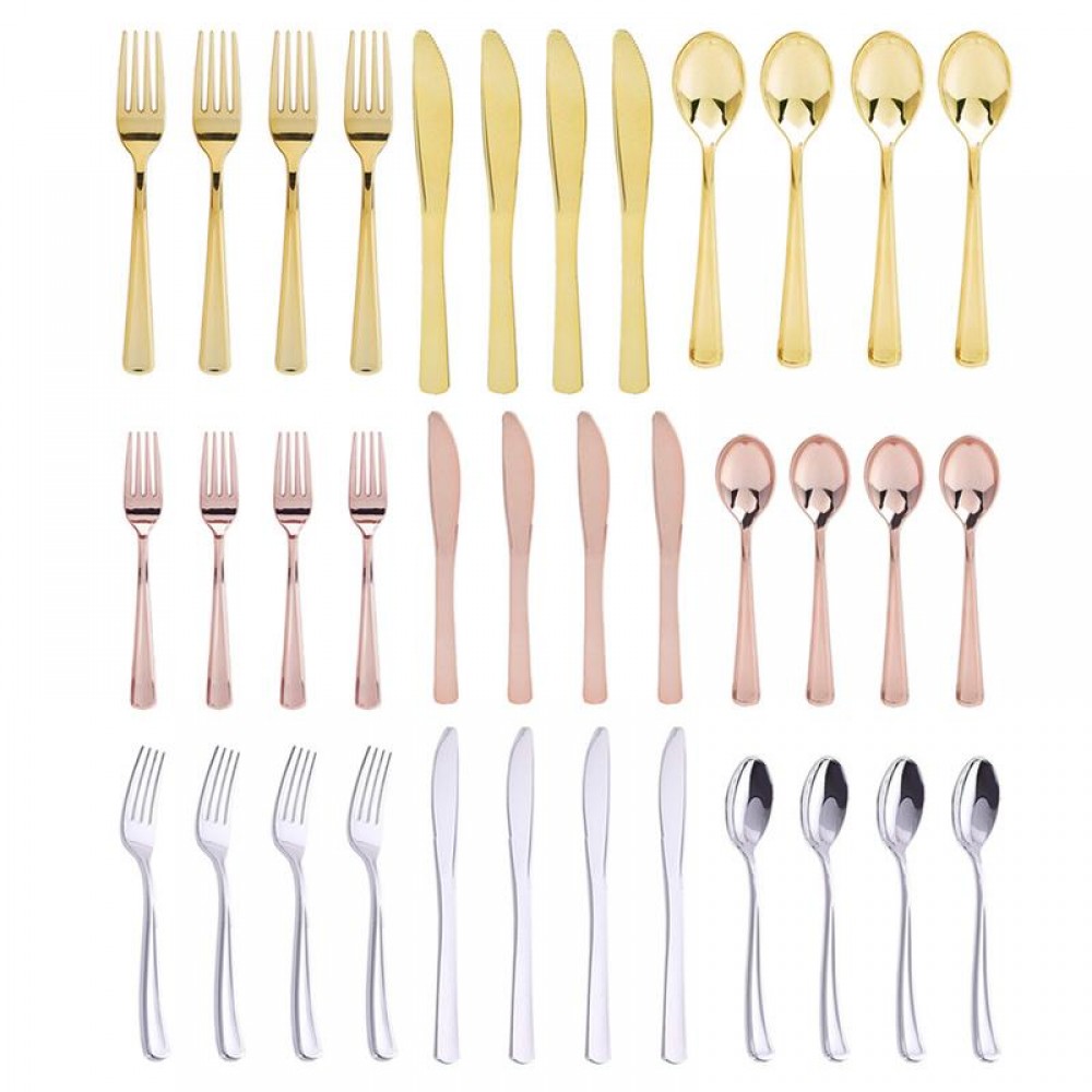 12Pack Flat Plating Gold Disposable Cutlery Western Dessert Cutlery Ice Cream Spoon Long Handle Cutlery Christmas Party Supplies