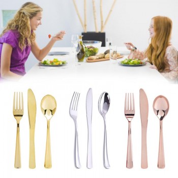 12Pack Flat Plating Gold Disposable Cutlery Western Dessert Cutlery Ice Cream Spoon Long Handle Cutlery Christmas Party Supplies
