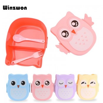 Cartoon Owl Shaped Lunch Box Bento Box Portable Food Container With Spoon For Kids Child Student Food Storage Box Outdoor Picnic