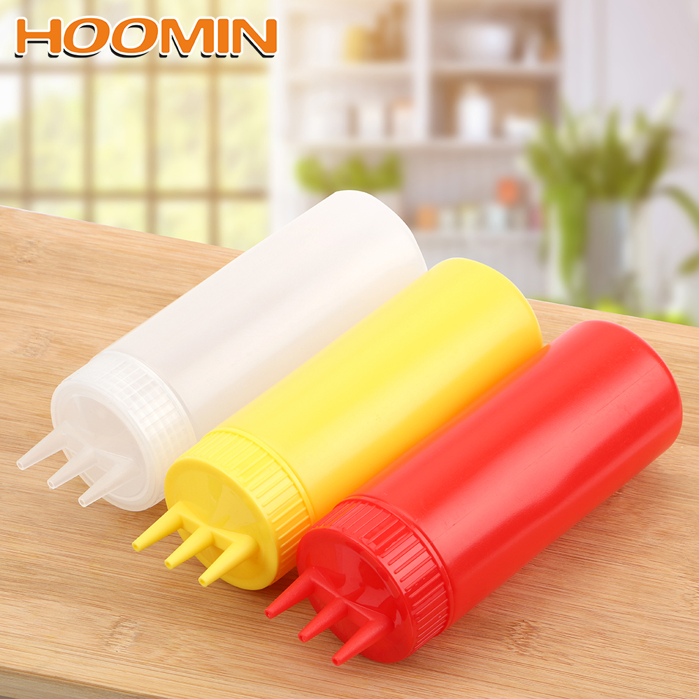 HOOMIN Gravy Boat Sauce Vinegar Oil Ketchup Gravy Cruet 3 Hole Squeeze Bottle Kitchen Accessories Condiment Dispenser