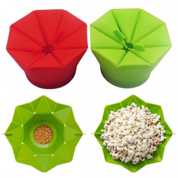 Poptop Popcorn Popper Maker DIY Silicone Microwave Popcorn Maker Fold Bucket Red Green Food Container