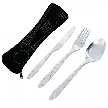 iTECHOR Stainless Steel Tableware set Lightweight Dinnerware Outdoor Hiking Portable Tableware Set with Cloth Bag Picnic Tools