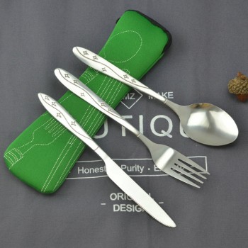 iTECHOR Stainless Steel Tableware set Lightweight Dinnerware Outdoor Hiking Portable Tableware Set with Cloth Bag Picnic Tools