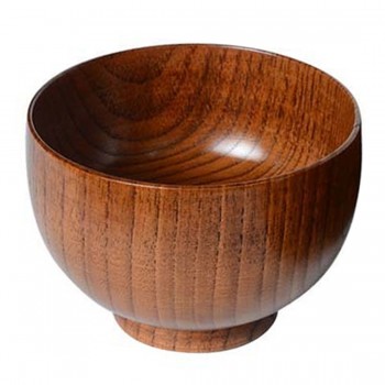 Durable Japanese Style Wooden Bowl Soup/Salad Rice Noodles Bowls Natural Wood Eating Bowl for Children Tableware