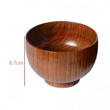 Durable Japanese Style Wooden Bowl Soup/Salad Rice Noodles Bowls Natural Wood Eating Bowl for Children Tableware