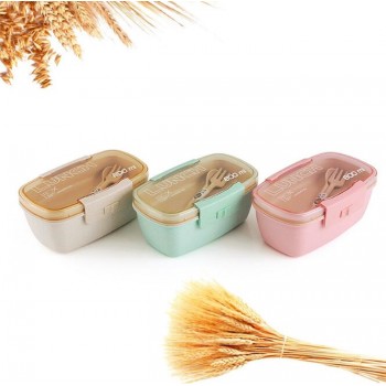 800ml Healthy Material Lunch Box Double Layer Wheat Straw Bento Boxes Microwave Dinnerware Food Storage Container Lunchbox