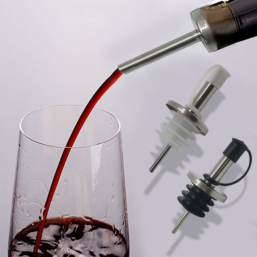 New Stainless Steel Wine Bottle Pourer Oil Bottle Stopper Black Cap Home Kitchen Oil Bottle Stopper With Small Tube