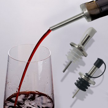 New Stainless Steel Wine Bottle Pourer Oil Bottle Stopper Black Cap Home Kitchen Oil Bottle Stopper With Small Tube