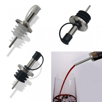 New Stainless Steel Wine Bottle Pourer Oil Bottle Stopper Black Cap Home Kitchen Oil Bottle Stopper With Small Tube