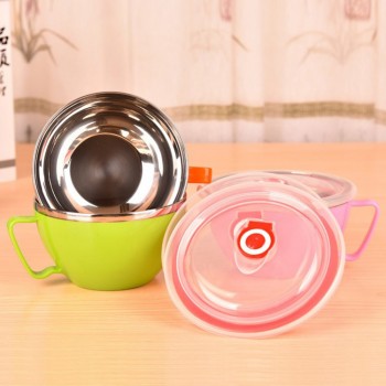 Stainless Steel 900ml Noodle Bowl With Lid Handle Plastic Leak-Proof Food Container Rice Soup Bowls Household Utensils