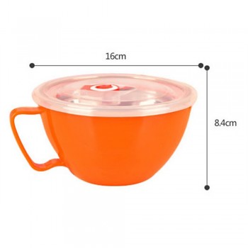 Stainless Steel 900ml Noodle Bowl With Lid Handle Plastic Leak-Proof Food Container Rice Soup Bowls Household Utensils