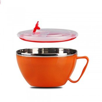 Stainless Steel 900ml Noodle Bowl With Lid Handle Plastic Leak-Proof Food Container Rice Soup Bowls Household Utensils