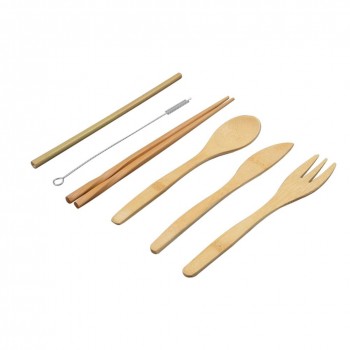 6-Piece Japanese Wooden Cutlery Set Bamboo Cutlery Straw Cutlery Set With Cloth Bag Kitchen Cooking Tools Dropshipping