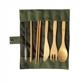 6-Piece Japanese Wooden Cutlery Set Bamboo Cutlery Straw Cutlery Set With Cloth Bag Kitchen Cooking Tools Dropshipping