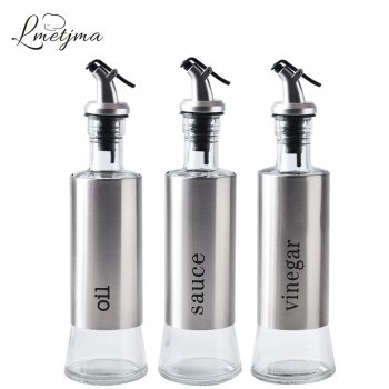LMETJMA 300ML Olive Oil Dispenser Bottle with Funnel Stainless Steel Oil Pourer Dispensing Bottles Oil Vinegar Sauce Bottle