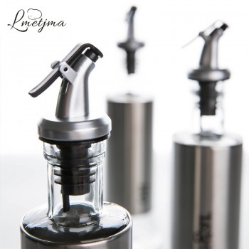 LMETJMA 300ML Olive Oil Dispenser Bottle with Funnel Stainless Steel Oil Pourer Dispensing Bottles Oil Vinegar Sauce Bottle