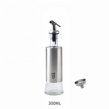 LMETJMA 300ML Olive Oil Dispenser Bottle with Funnel Stainless Steel Oil Pourer Dispensing Bottles Oil Vinegar Sauce Bottle