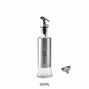 LMETJMA 300ML Olive Oil Dispenser Bottle with Funnel Stainless Steel Oil Pourer Dispensing Bottles Oil Vinegar Sauce Bottle