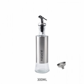 LMETJMA 300ML Olive Oil Dispenser Bottle with Funnel Stainless Steel Oil Pourer Dispensing Bottles Oil Vinegar Sauce Bottle