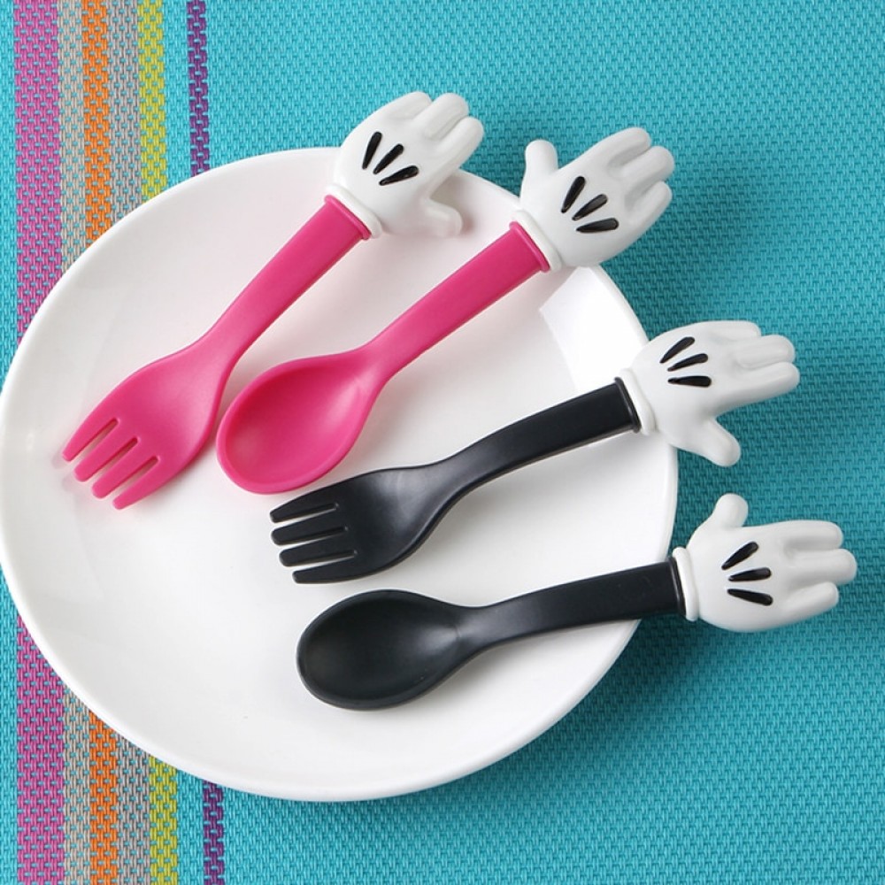 Tableware 2pcs/set Cute Mickey Mouse Claw teapoon Plastic PP Kids Dinnerware Sets C7
