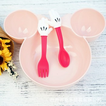 Tableware 2pcs/set Cute Mickey Mouse Claw teapoon Plastic PP Kids Dinnerware Sets C7