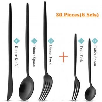 30pcs KuBac Hommi Quality Stainless Steel Knife With Fruit Fork Party Dinnerware Set Matte Black Cutlery Set Drop Shipping