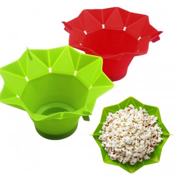 Kitchen Poptop Popcorn Popper Maker DIY Silicone Microwave Popcorn Maker Fold Bucket Red Green Food Container