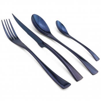 24 Pieces Shiny Rainbow Black Dinnerware Cutlery Set 18/10 Stainless Steel Sharp Steak Dinner Knives Forks Scoops Tableware Set