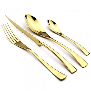 24 Pieces Shiny Rainbow Black Dinnerware Cutlery Set 18/10 Stainless Steel Sharp Steak Dinner Knives Forks Scoops Tableware Set