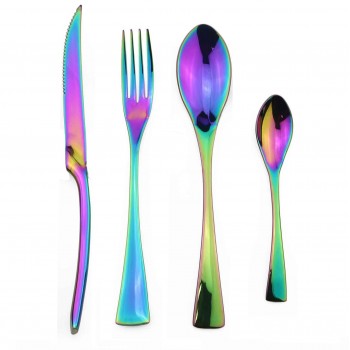 24 Pieces Shiny Rainbow Black Dinnerware Cutlery Set 18/10 Stainless Steel Sharp Steak Dinner Knives Forks Scoops Tableware Set