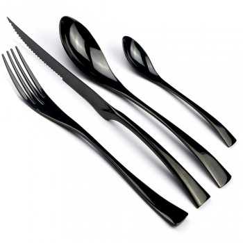 24 Pieces Shiny Rainbow Black Dinnerware Cutlery Set 18/10 Stainless Steel Sharp Steak Dinner Knives Forks Scoops Tableware Set