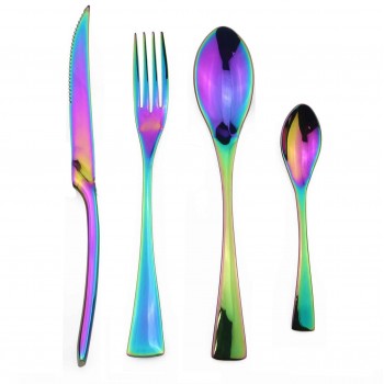 24 Pieces Shiny Rainbow Black Dinnerware Cutlery Set 18/10 Stainless Steel Sharp Steak Dinner Knives Forks Scoops Tableware Set