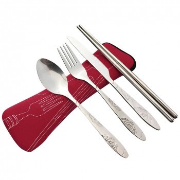 4 Pcs/Set Stainless Steel Fork Spoon Chopsticks Travel Camping Cutlery Tools Tableware LBShipping