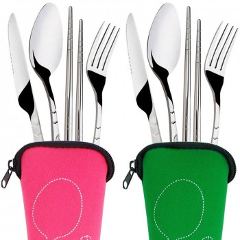 4 Pcs/Set Stainless Steel Fork Spoon Chopsticks Travel Camping Cutlery Tools Tableware LBShipping
