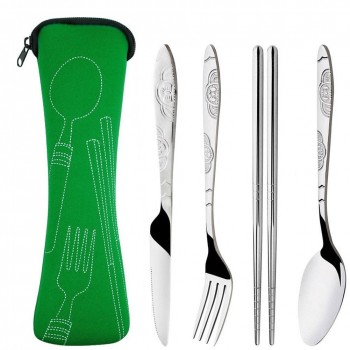 4 Pcs/Set Stainless Steel Fork Spoon Chopsticks Travel Camping Cutlery Tools Tableware LBShipping