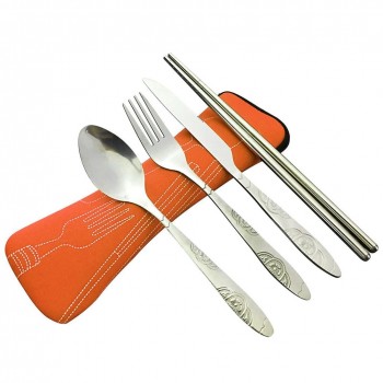 4 Pcs/Set Stainless Steel Fork Spoon Chopsticks Travel Camping Cutlery Tools Tableware LBShipping