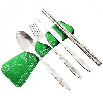 4 Pcs/Set Stainless Steel Fork Spoon Chopsticks Travel Camping Cutlery Tools Tableware LBShipping
