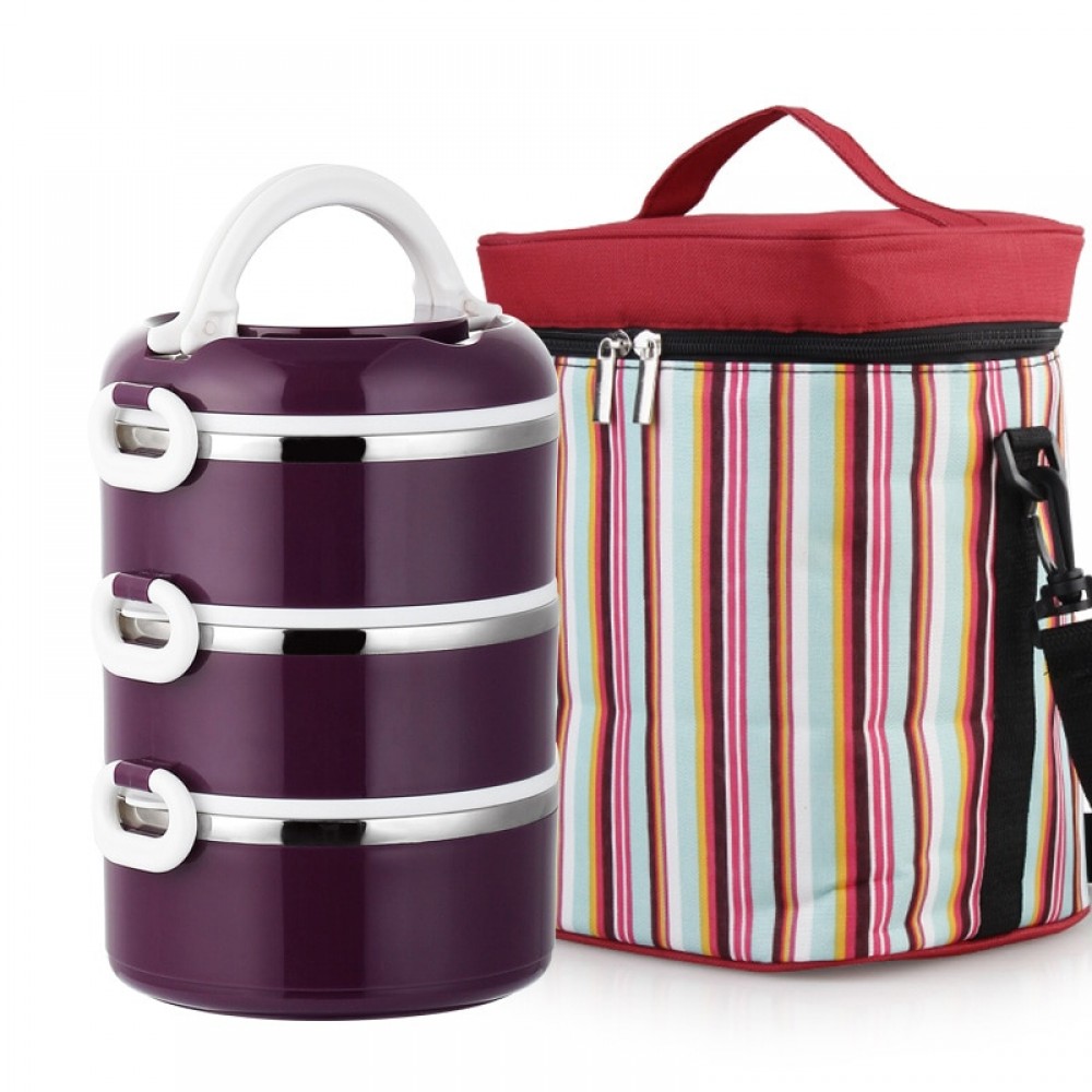 With Bag Bento Lunch Box Set 304 Stainless Steel Shcool Thermal Thermo Kids Lunchbox Plastic Round Food Container Leakproof