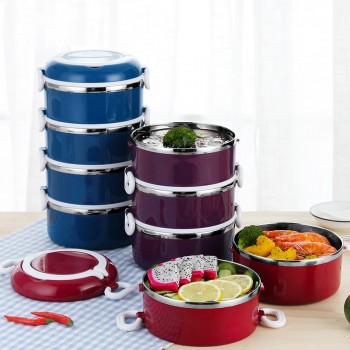 With Bag Bento Lunch Box Set 304 Stainless Steel Shcool Thermal Thermo Kids Lunchbox Plastic Round Food Container Leakproof