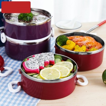 With Bag Bento Lunch Box Set 304 Stainless Steel Shcool Thermal Thermo Kids Lunchbox Plastic Round Food Container Leakproof
