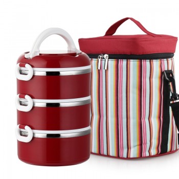 With Bag Bento Lunch Box Set 304 Stainless Steel Shcool Thermal Thermo Kids Lunchbox Plastic Round Food Container Leakproof