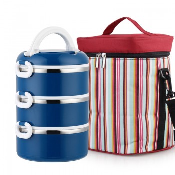 With Bag Bento Lunch Box Set 304 Stainless Steel Shcool Thermal Thermo Kids Lunchbox Plastic Round Food Container Leakproof