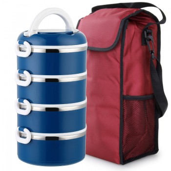 With Bag Bento Lunch Box Set 304 Stainless Steel Shcool Thermal Thermo Kids Lunchbox Plastic Round Food Container Leakproof