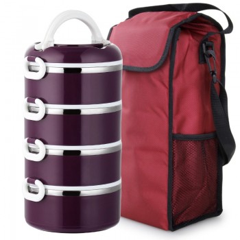 With Bag Bento Lunch Box Set 304 Stainless Steel Shcool Thermal Thermo Kids Lunchbox Plastic Round Food Container Leakproof